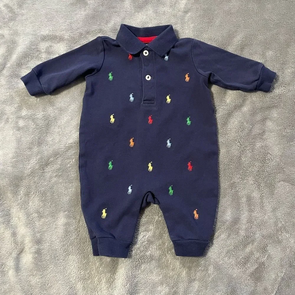 Ralph Lauren Navy Kids One Piece with Multicolor Embroidery